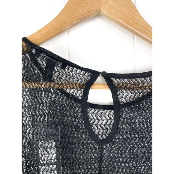 NWT $318 Eileen Fisher Sheer Hemp Herringbone Lace Open Knit Tank Dress Black - Picture 11 of 14